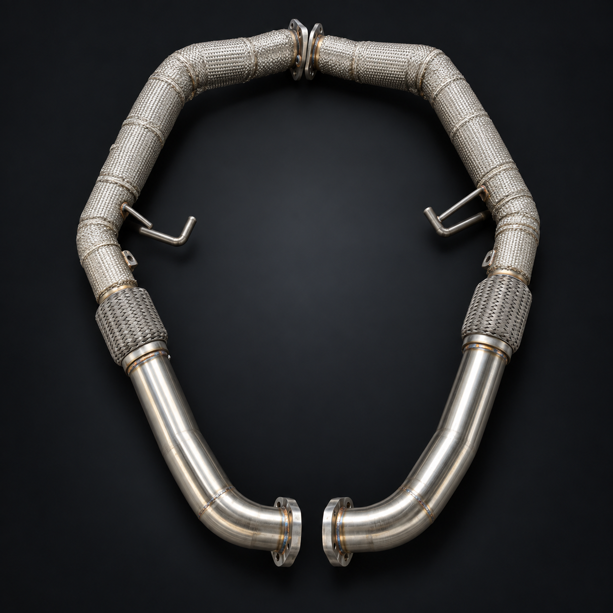 AI-restored reference: Long-form front-pipe pair