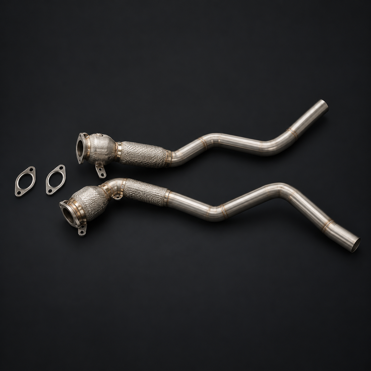 AI-restored reference: Extended front-pipe pair