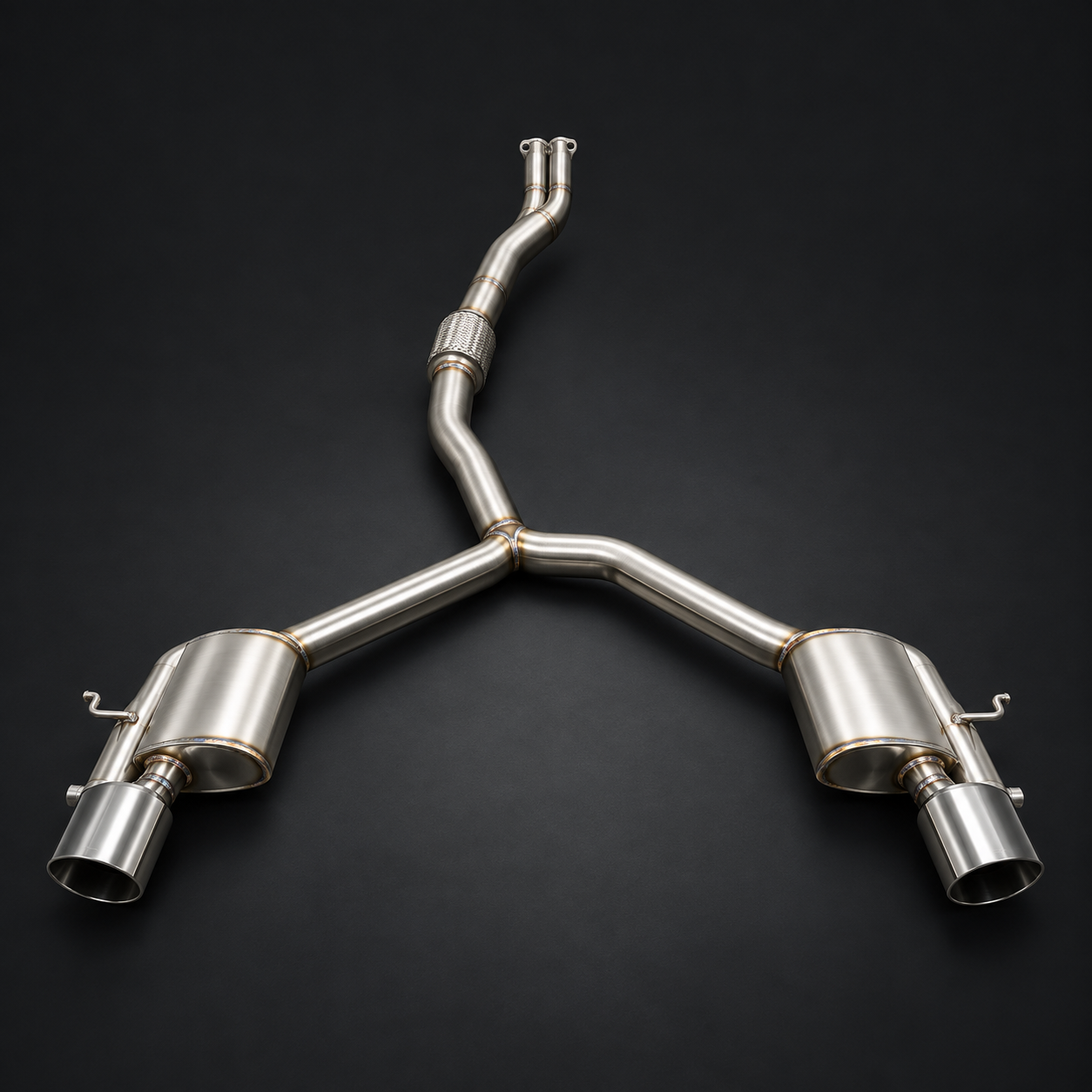 AI-restored reference: Dual-muffler rear exhaust assembly